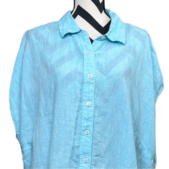 Talbots 100% Linen Beachy Coastal Aqua Sz 2X Button-Down Front Top - Picture 2 of 11